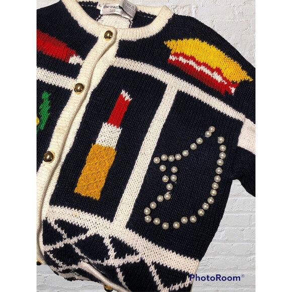 1991 The Eagles Eye Cardigan Sweater Flowers Lipstick Faux Pearls Vintage - Picture 4 of 9